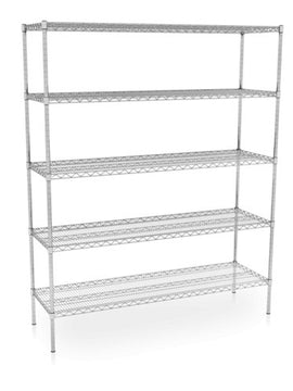 Nickel Chrome Wire Shelving Units 489mm (D) - 5 Tier Static