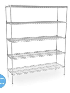 Nickel Chrome Wire Shelving Units 610mm (D) - 5 Tier Static