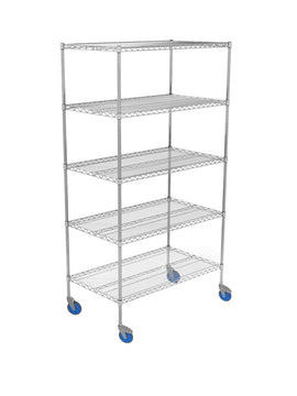 Nickle Chrome Wire Shelving Units 610mm (D) - 5 Tier Mobile